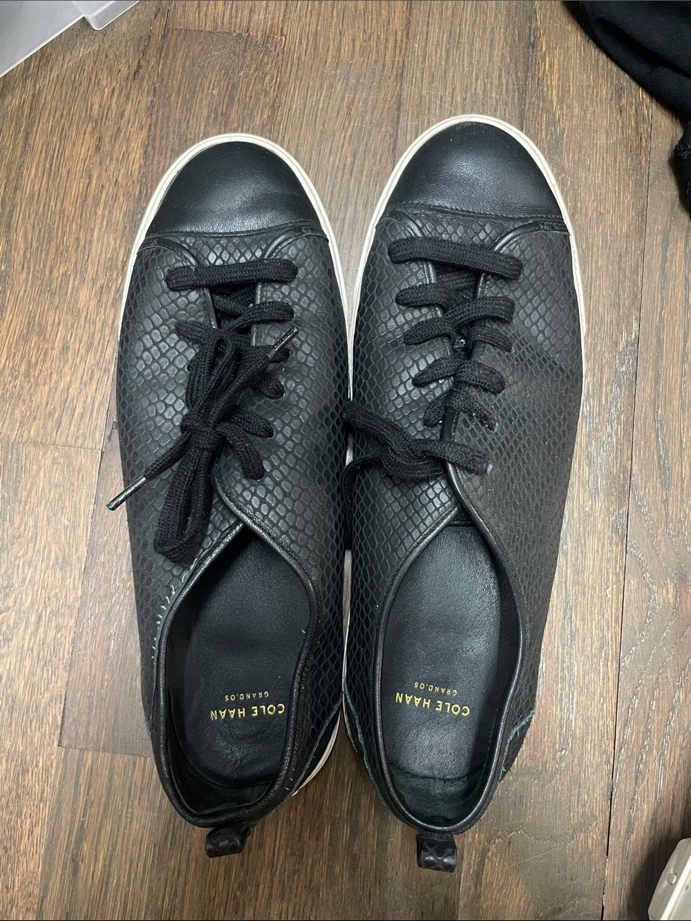 Cole Haan Black Textured Low-Top Sneakers with White Soles